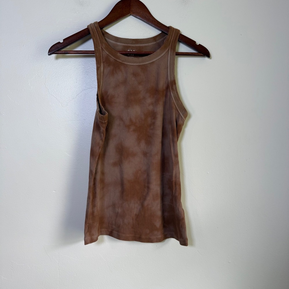 GAP Rib Tank Tie-Dye High Neck Sleeveless Top Size Small Brown